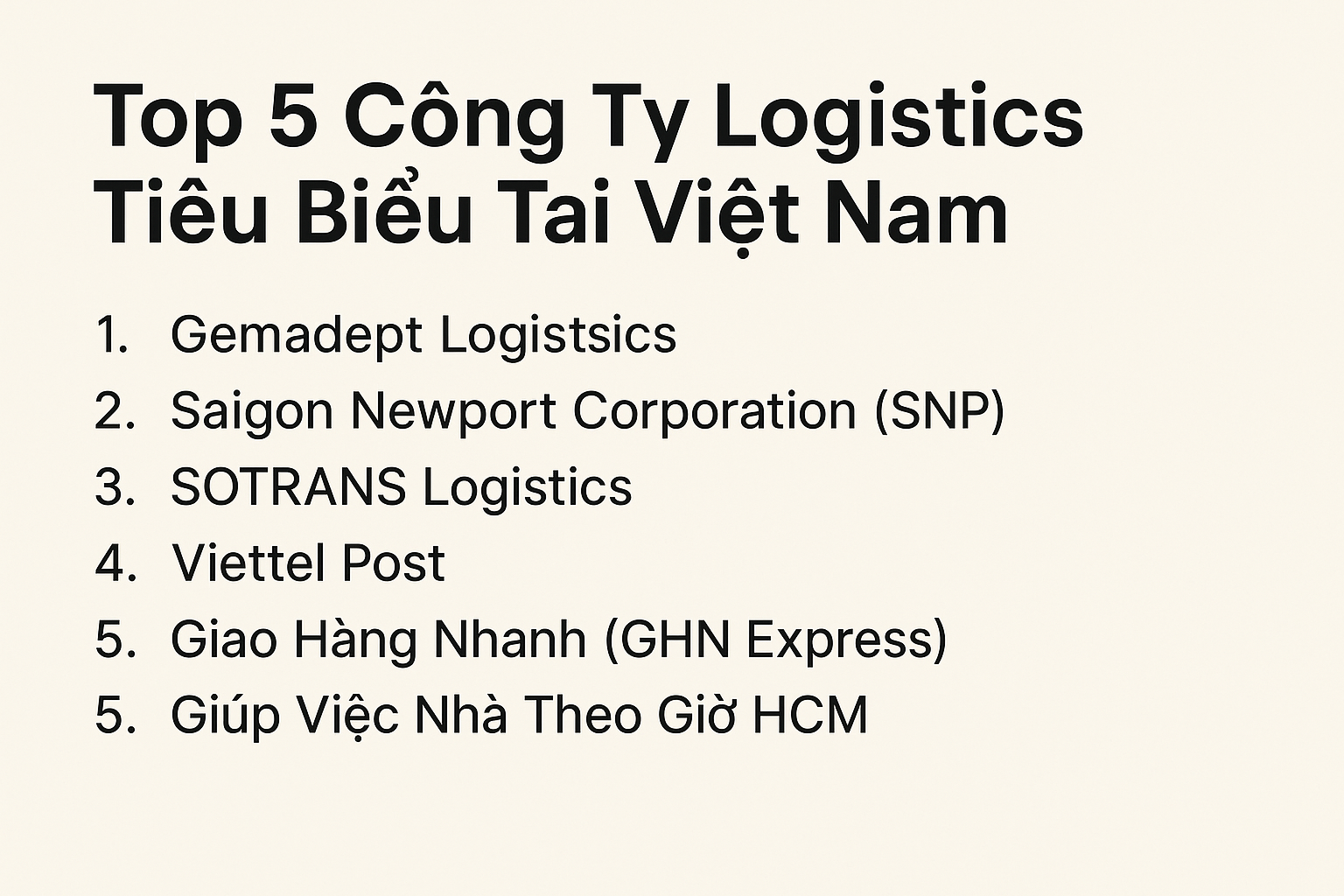 Top 5 công ty logistics hàng đầu tại Việt Nam năm 2024