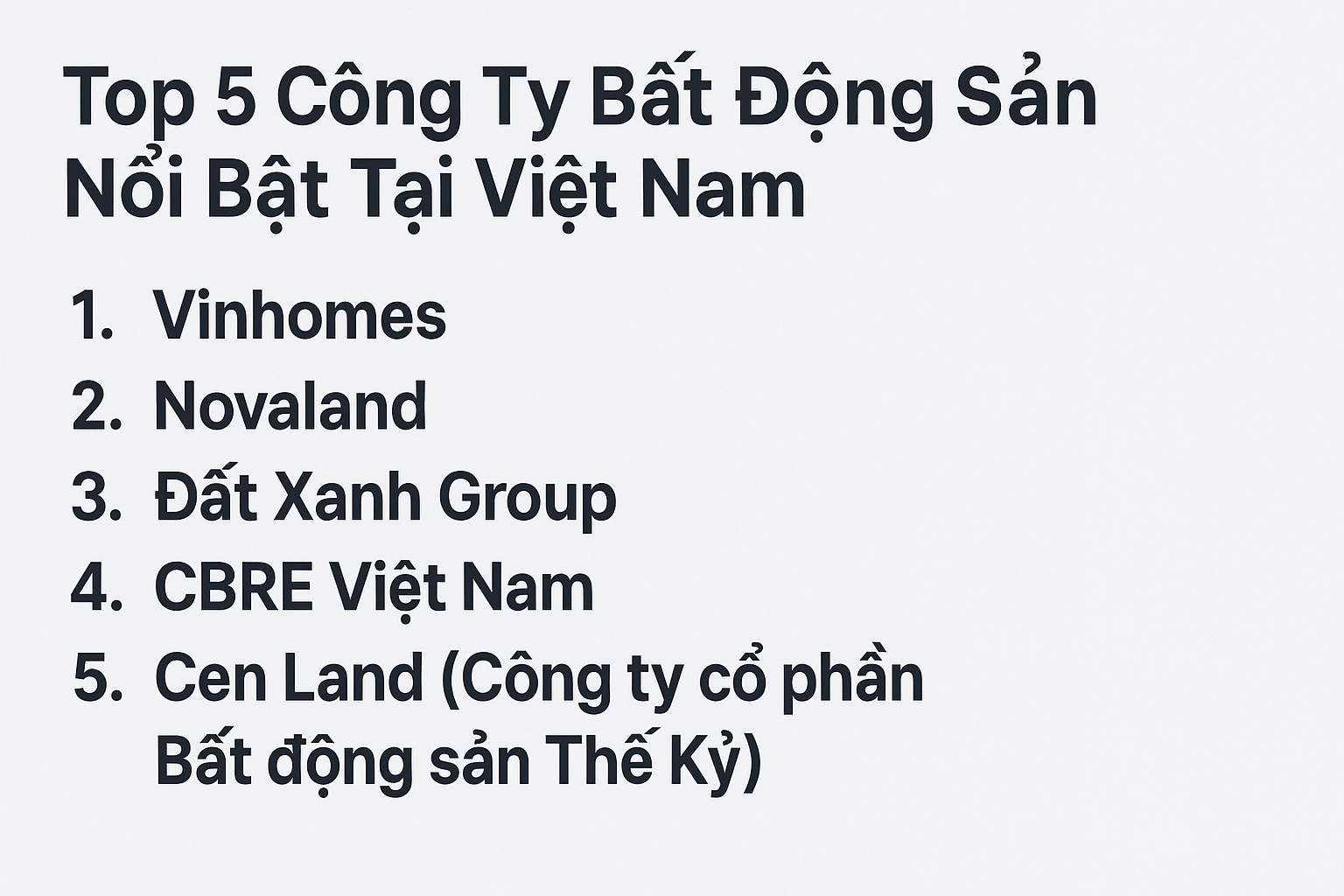 Top 5 công ty bất động sản nổi bật tại Việt Nam năm 2025